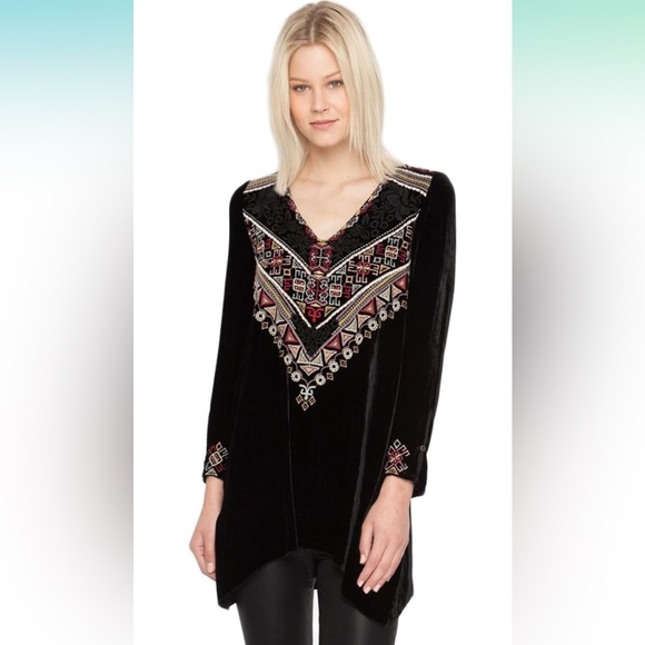 JWLA Velvet Embroidered Silk Blend Tunic Top - Picture 5 of 14